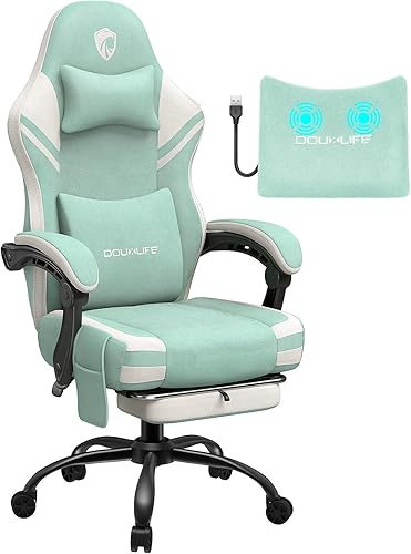Silla para videojuegos, silla de computadora de tela Tech con masaje, silla de oficina con cojín ensanchado de resorte, silla ergonómica de respaldo