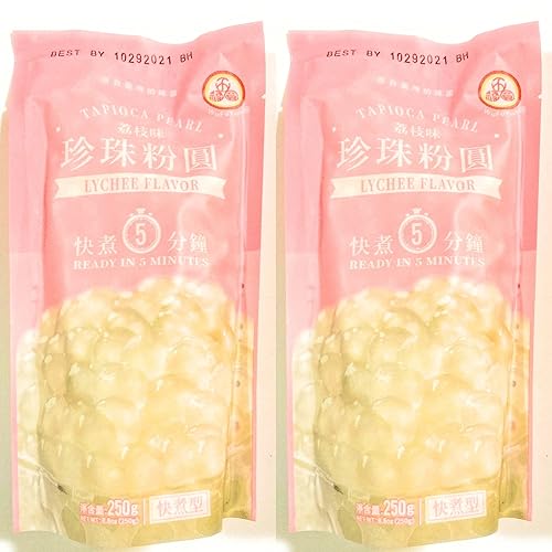 Paquete de 2 perlas de tapioca sabor a lichi Wu Fu Yuan (8.8 onzas cada una)