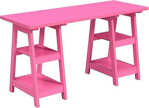 Convenience Concepts Designs2Go - Escritorio con caballete doble con estantes, color rosa