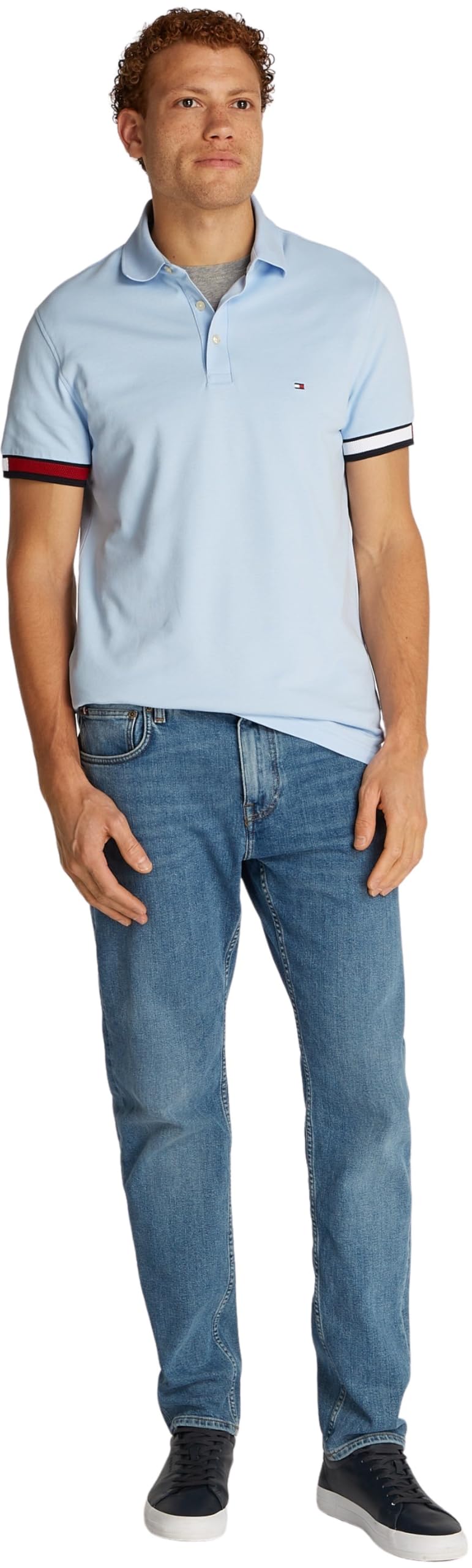 Tommy Hilfiger Uomo Maglietta Polo Maniche Corte Flag Cuff Slim Fit