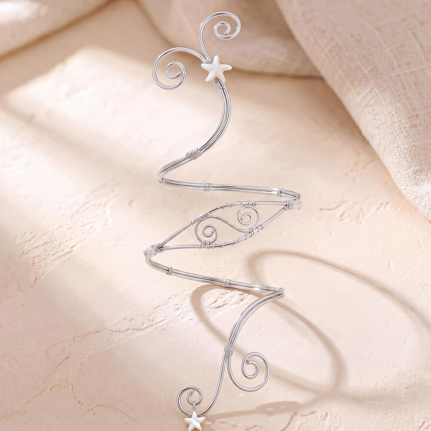 FRESHME Arm Cuff for Women, Wire Wrapped Arm Bracelet, Adjustable Ocean Starfish Armlet Jewelry for Summer Party Photoshoot image 5