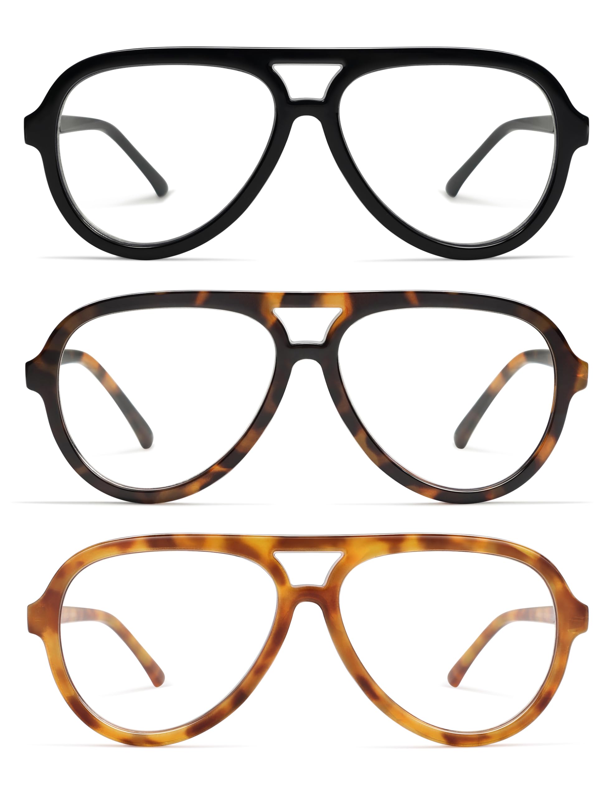 AMOMOMA 3 Pack Retro Oversized Aviator Reading Glasses for Women Men,Classic Large Reader Blue Light Computer Frame AM6111