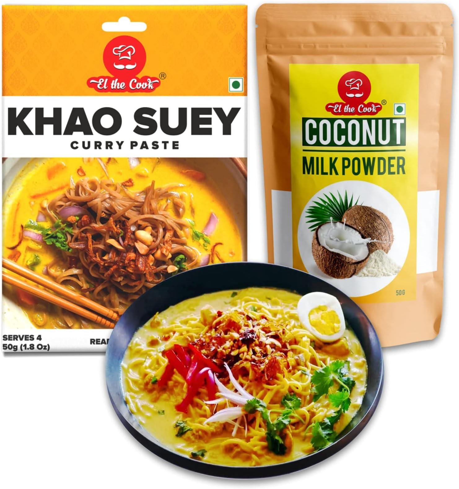 Burmese Khao Suey Paste 50g + Coconut Powder 50g | Ready to Cook Kit | Serves 4, Vegetarian, No MSG