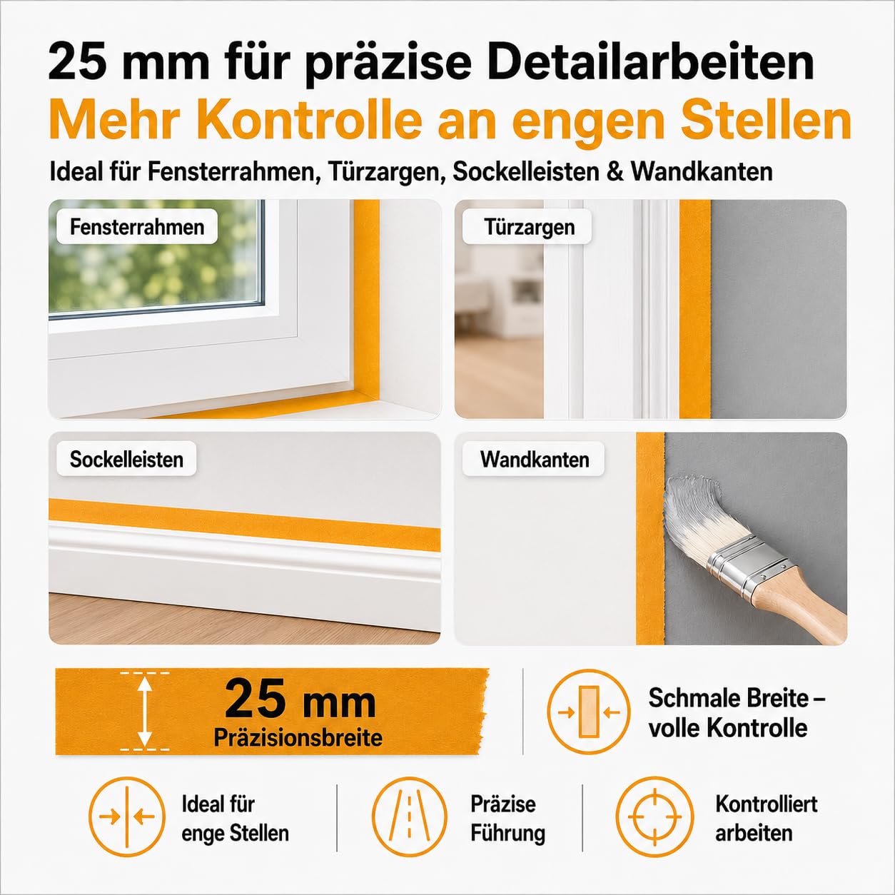 A24 Goldband Malerkrepp 25mm x 50m – Washi Tape Kreppband 108 Rollen | Gewerbekarton, Abklebeband für saubere Farbkanten, Malerklebeband, Abdeckband Innenbereich
