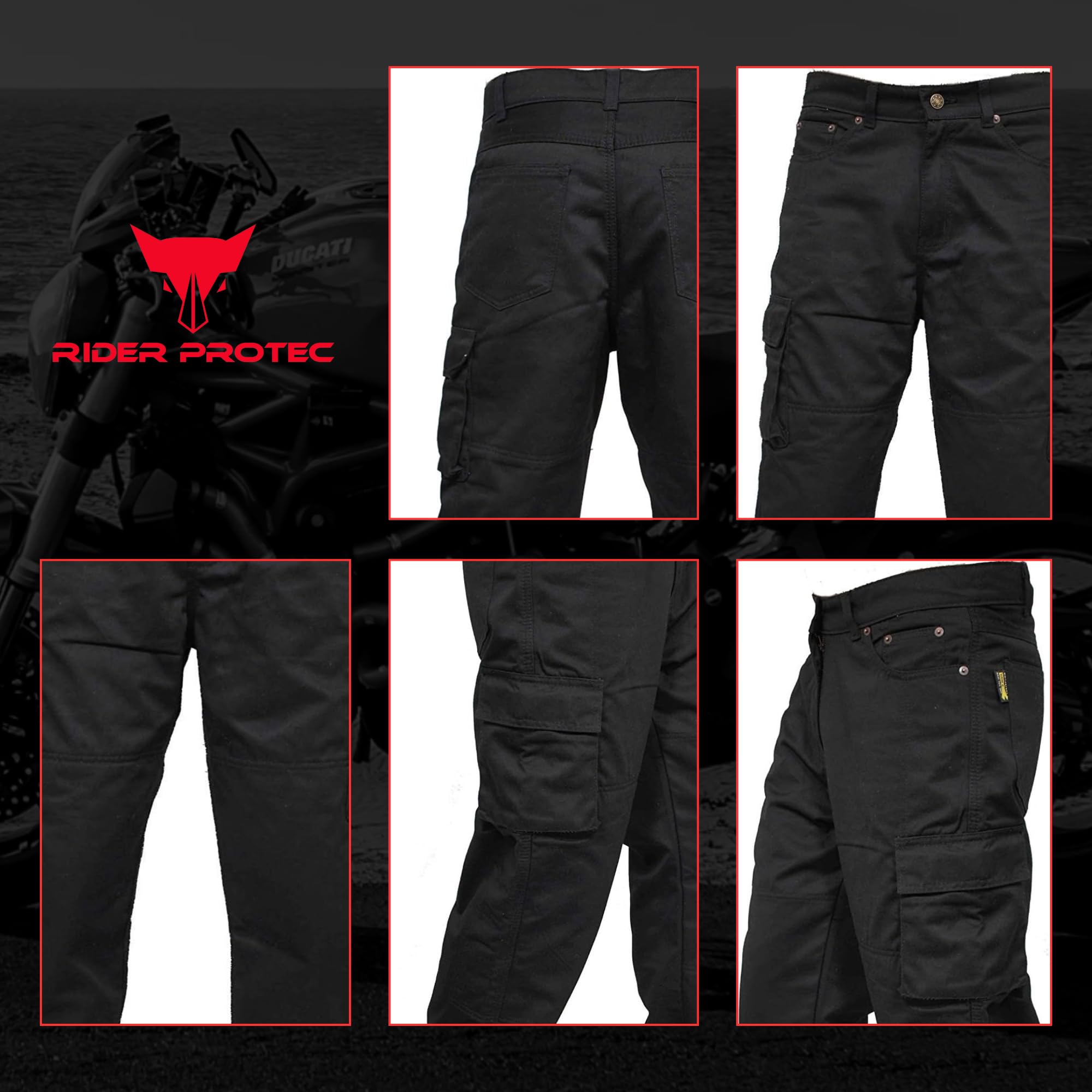 Herren-Motorradjeans mit Aramid-Schutzfutter, Motorrad-Cargohose mit herausnehmbaren Protektoren, Bikerhose für Herren