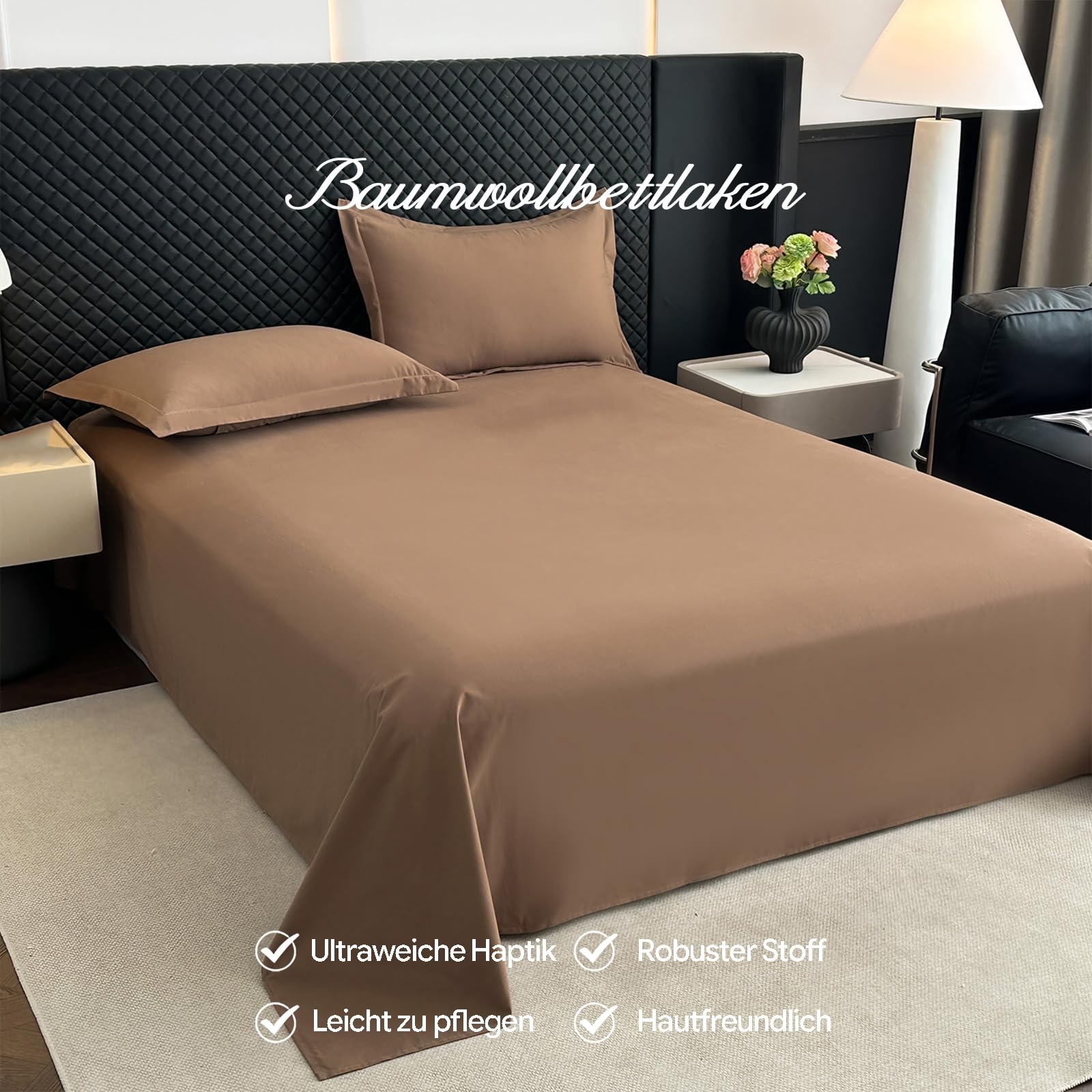 Bettlaken 245x250cm Grau | Baumwolle,Einfarbig,Extra großes Bettlaken,Ganzjahres,mit 2 x Baumwolle Kissenbezug von 50x75cm,knitterfrei