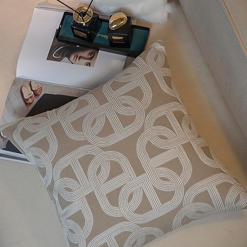 Miniatura 8 de Funda de cojín de 20 x 20 pulgadas, diseño de herradura de nariz de cerdo, bordado jacquard de chenilla, estilo moderno, de lujo, para sala de estar