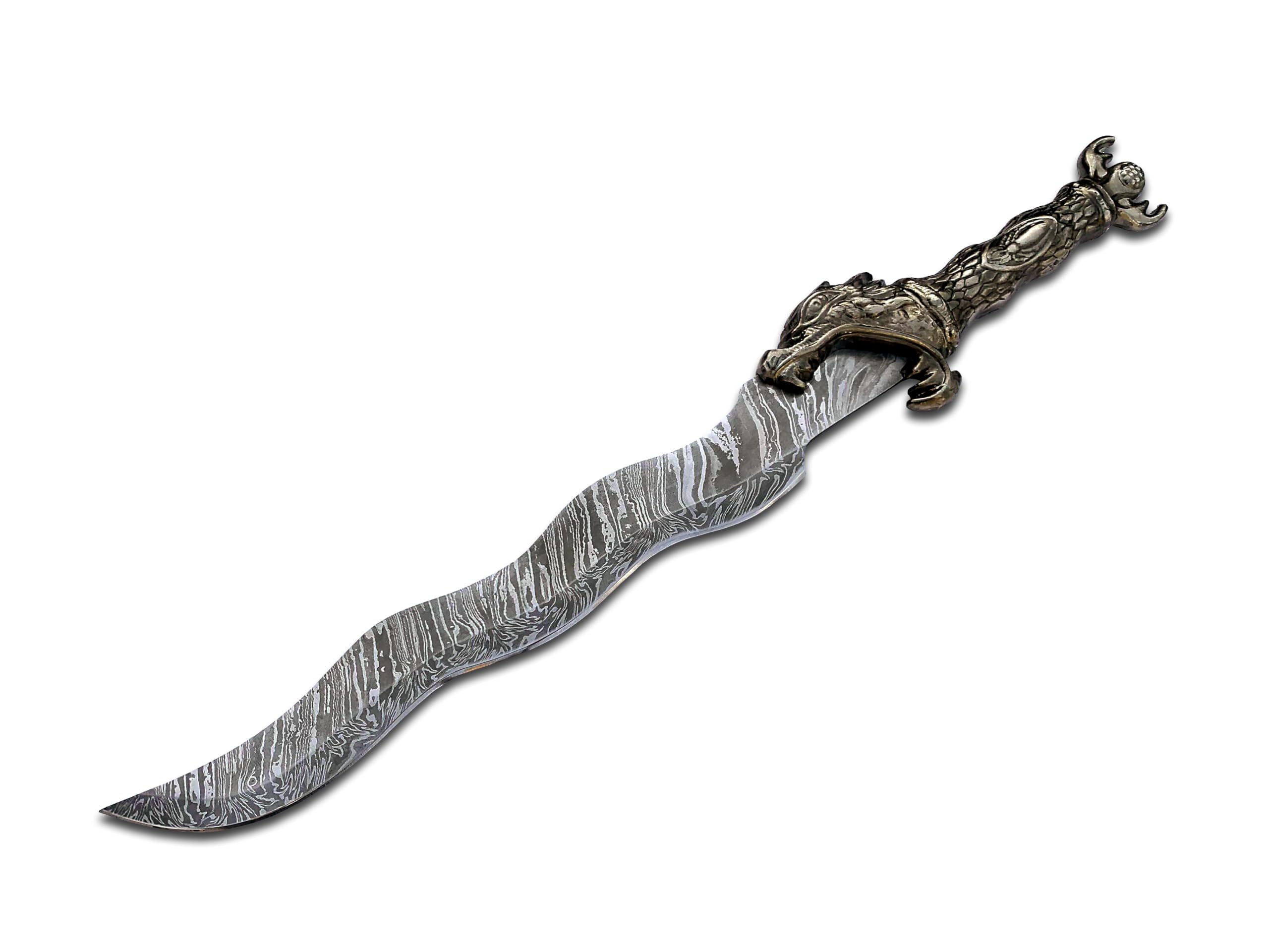 Empire - 18.5 Inch Long Handmade Damascus Steel Double Edge Short Dragon Sword with Sheath - Zinc Grip - Sharpe Edges - Hunting Sword - Hand Forged Fantasy Sword - Best Gift for Him