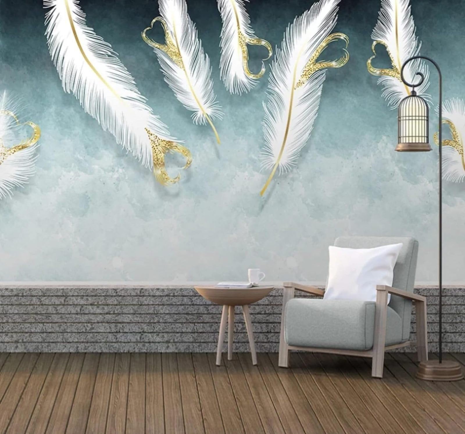 XLMING Fresh Minimalist White Heart Shaped Feathers 3D Wallpaper Luxury Home Dining Decor Paste Sofa Living Room The Wall for Bedroom Mural-250cm×170cm