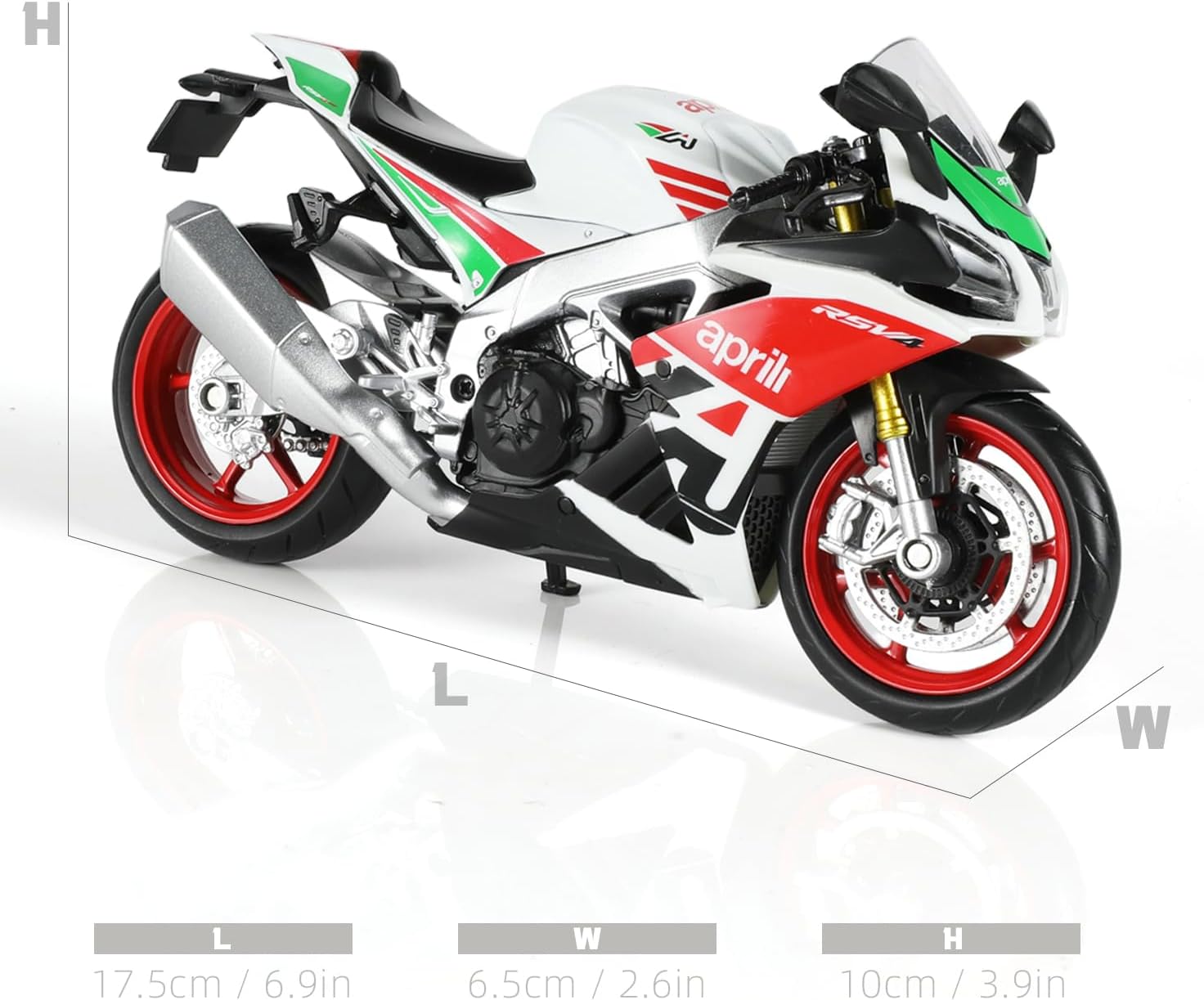 1:12 Motorcycle Model Toy for Aprilia RSV4 RR1000, Metal Die-cast with Plastic, No Assembly Required Mini Finished Moto Gift for Adults (White & Red)