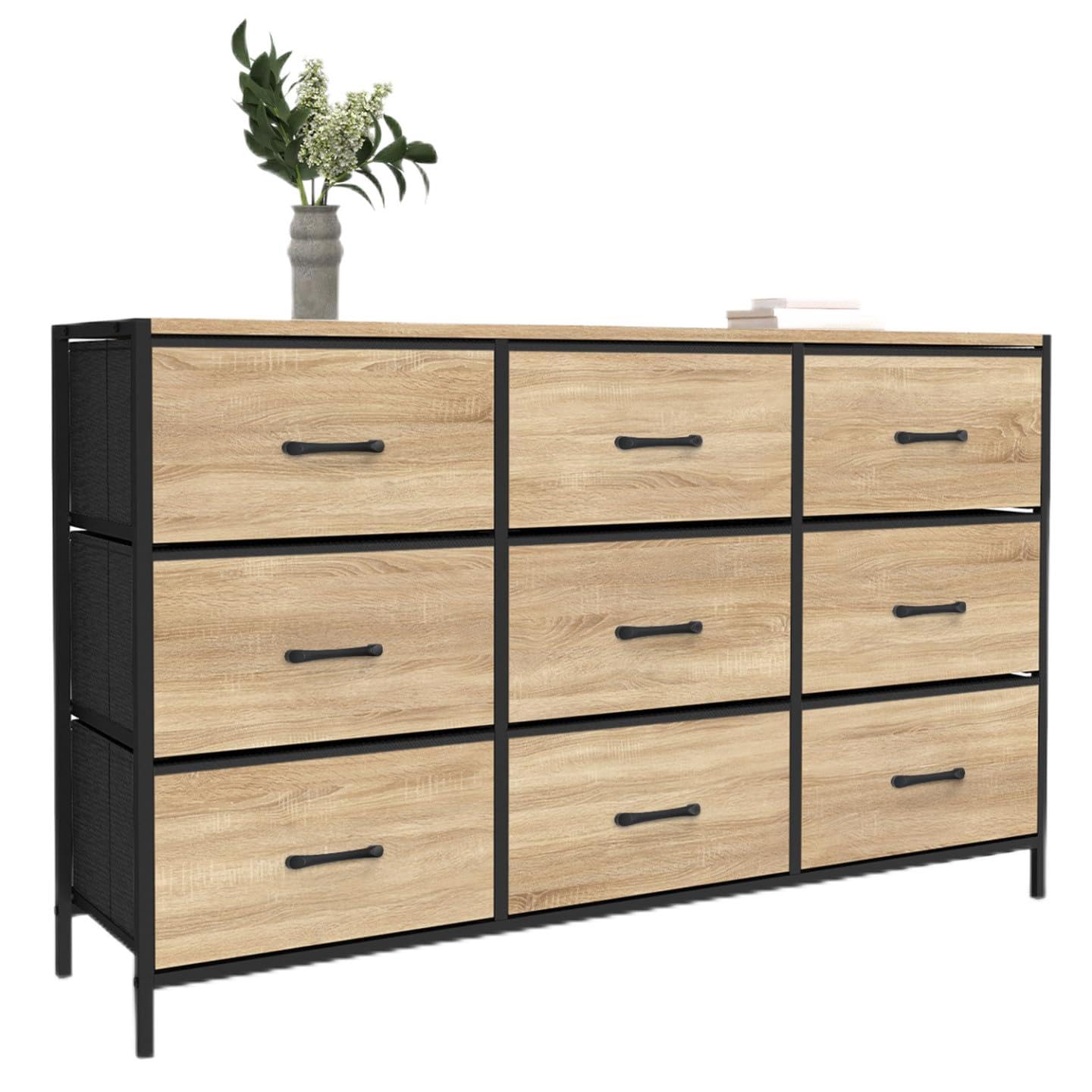 IDMarket Utah - Cómoda 9 cajones de tela (115 cm, mueble de almacenamiento, diseño industrial