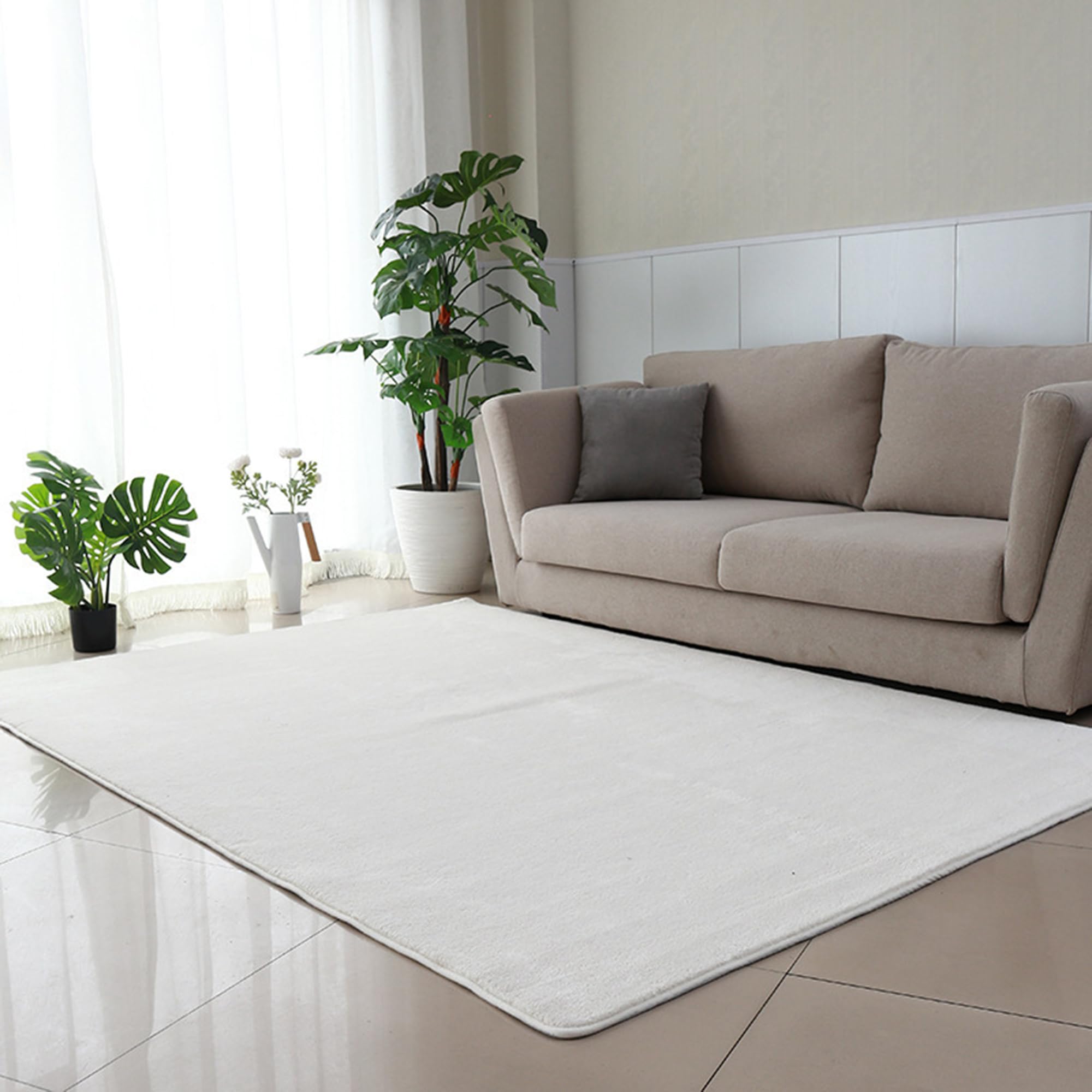 Tapis salon blanc 120x200 cm lavable et antidérapant pour chambre