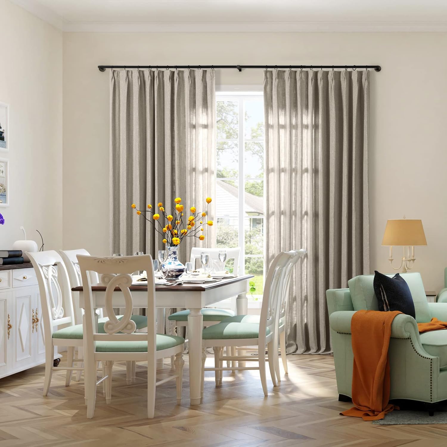 ChadMade 96 inches Long Cotton Drape French Pleat Curtain Pravicy Protecting Drapery for Girls Boys Room Kids Room 72Wx96L, 1 Panel, Oak, Sarai Collection