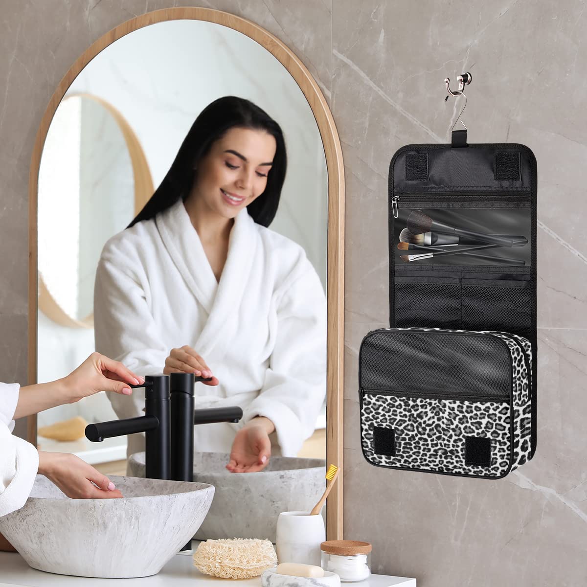 Podróżna kosmetyczka w panterkę czarna lampart nadruk torba do mycia torebka unisex wiszące przybory toaletowe organizer na kosmetyki, wielobarwny, Jeden rozmiar