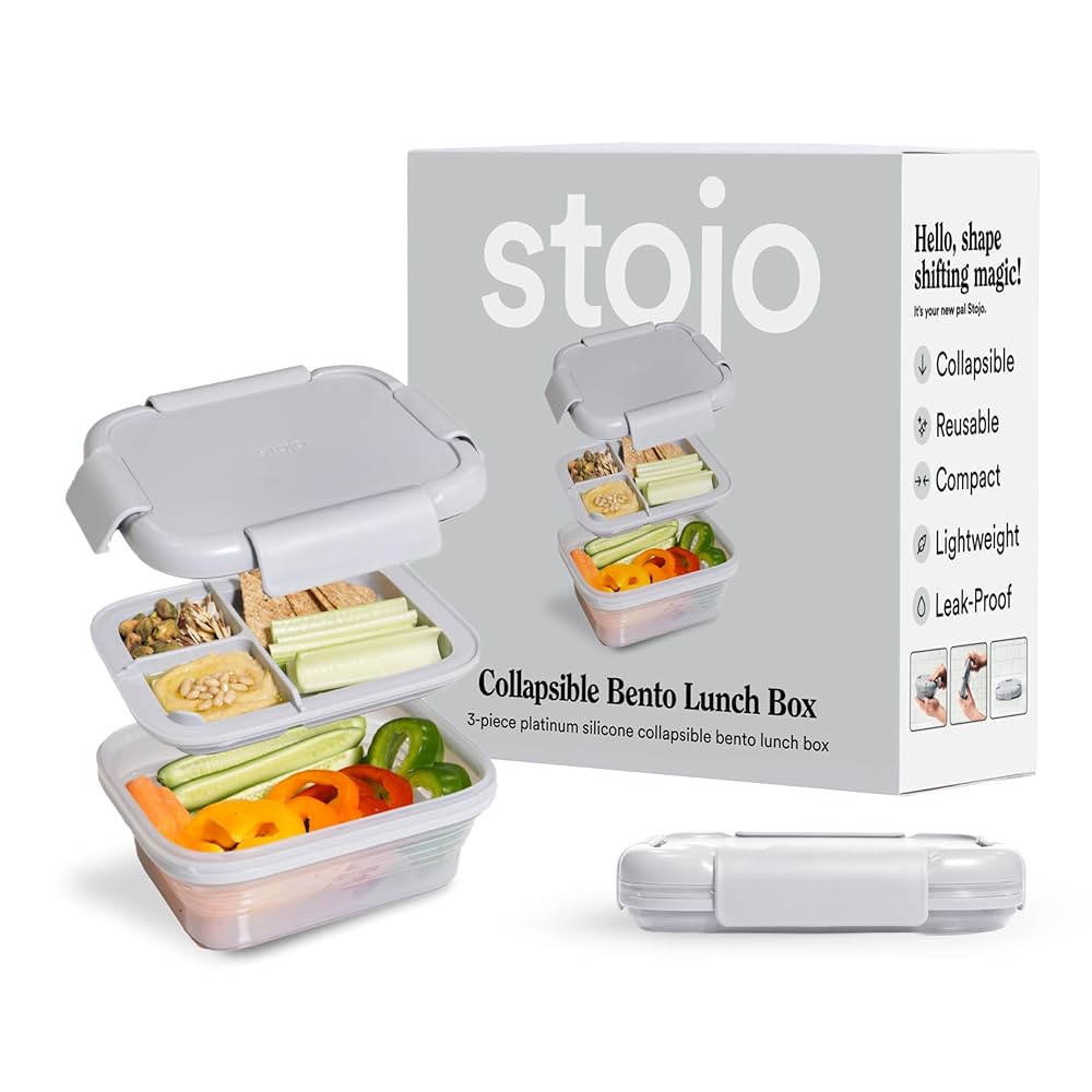 STOJO Collapsible Sandwich Box 3 Set - Steel, 24oz - Reusable Food Storage Container - To-Go