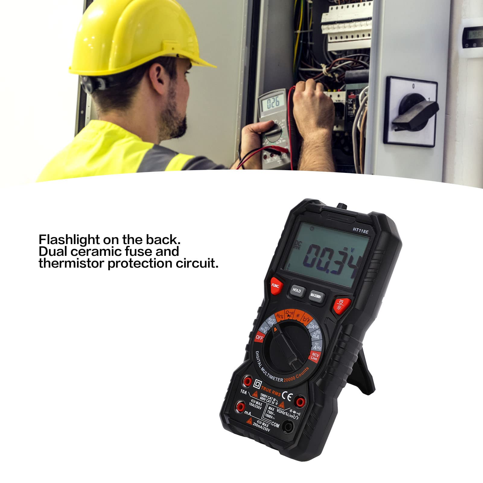 Multímetro Digital, Probador de Voltaje de Rango Automático Voltímetro Medición de Voltaje Ca CC Resistencia de Corriente Capacitancia Continuidad Diodo Ciclo de Trabajo Frecuencia NCV Prueba de Cable