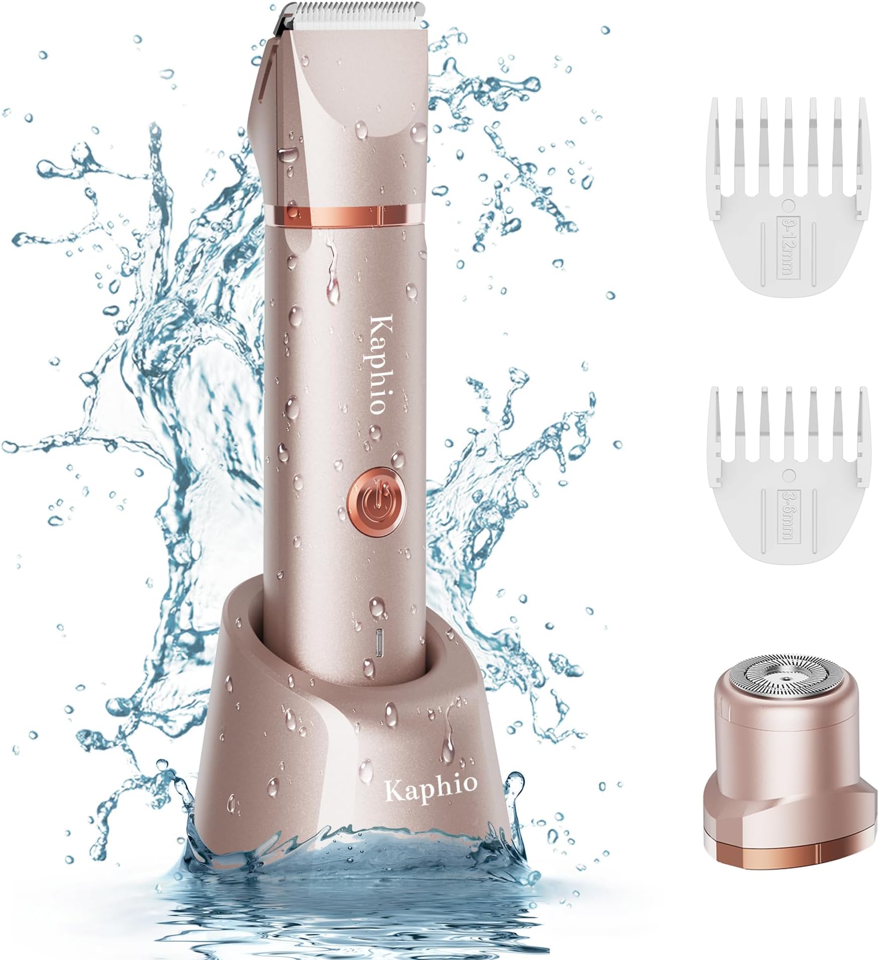 Bikini Trimmer for Women Pubic Hair: 2 in 1 Eletctric Razors for Women - Rechargeable Eletctric Shaver for Women - IPX7 Waterproof Bikini Trimmer for Underarm Leg Arm Body face （Rose Gold）