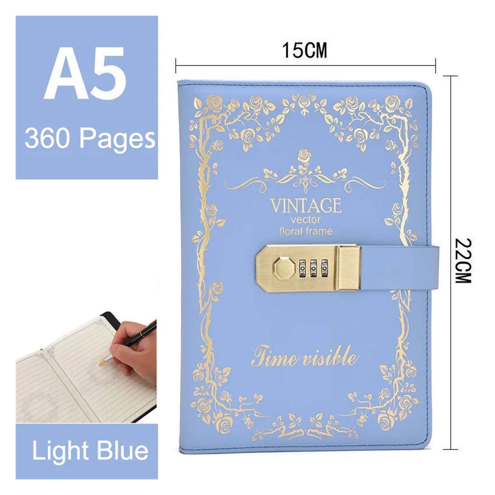 Tagebuch Mit Schloss A5 B6 Retro Passwort Notebook Mit Schloss Journal Verdicken Einfache Student Notebook Handbuch Reisende Schreibwaren Schule Liefert(A5 Light Blue)