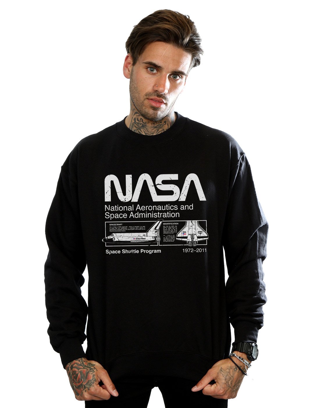 Absolute Cult NASA Men's Classic Space Shuttle Sweatshirt Black XXX-Large