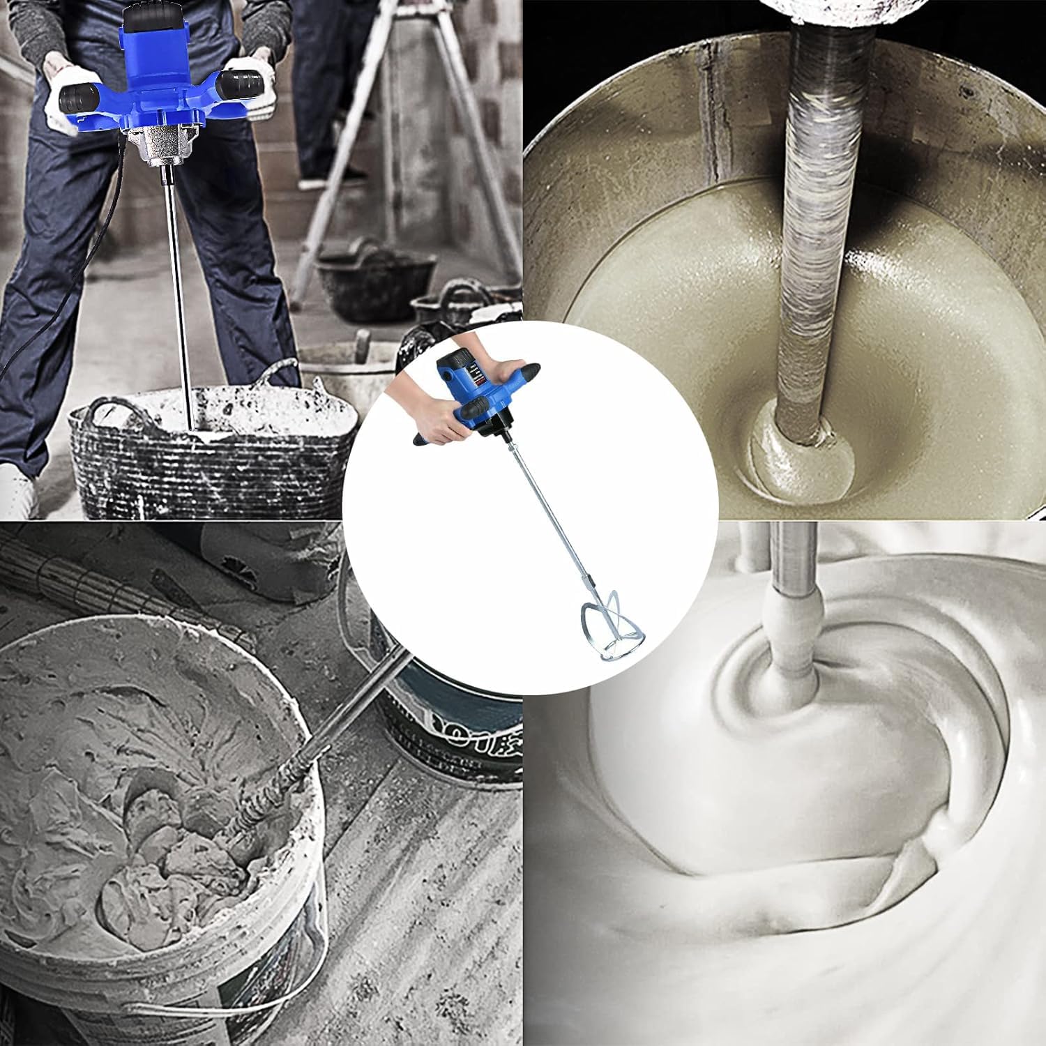Ręczny mikser wiosłowy 2600 W, regulowany, 6-biegowy, do betonu i farb do zaprawy, fug, cementu, tynku, idealny do projektów DIY