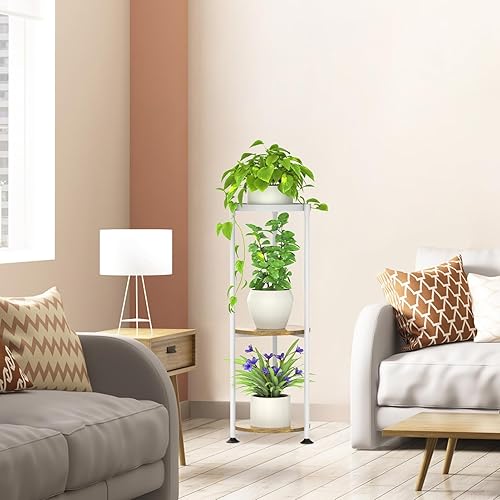 Miniatura 6 de KreuRaxy Soporte de metal alto de 3 niveles para plantas de interior y exterior, soportes de esquina para plantas de interior, múltiples estantes de