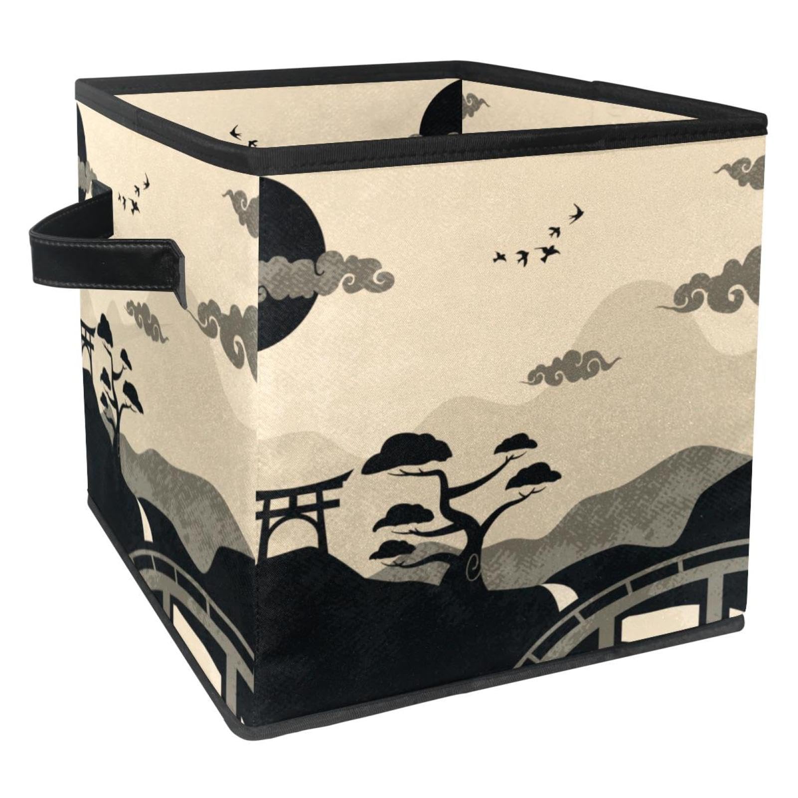 Boîte de rangement en tissu haut de gamme paysage chinois élégant