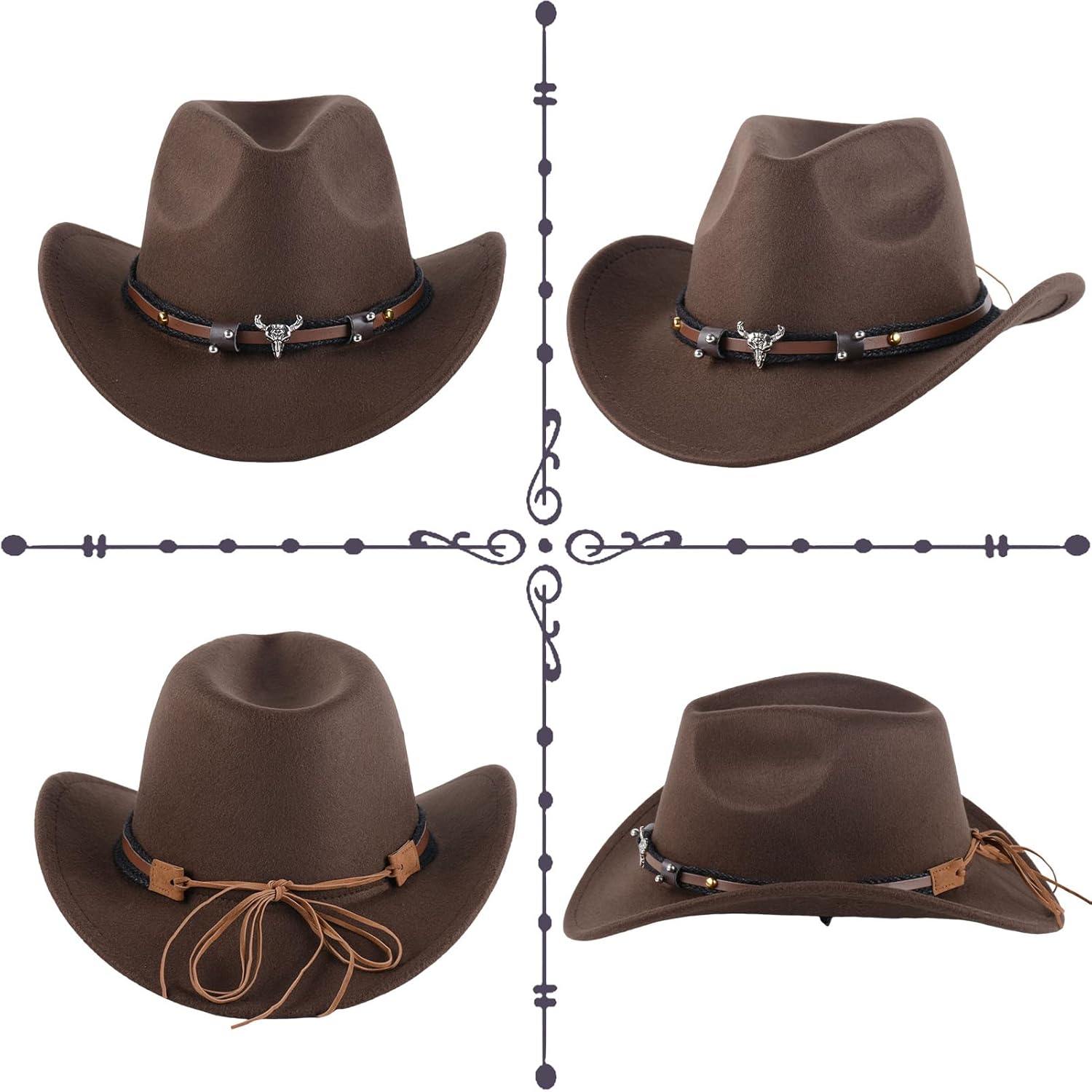 Wide Brim Cowboy Hat for Men and Women, Brown Cowboy Hatt for Men Stylish Western Hat for Parties and Outdoor Activities - Image 7