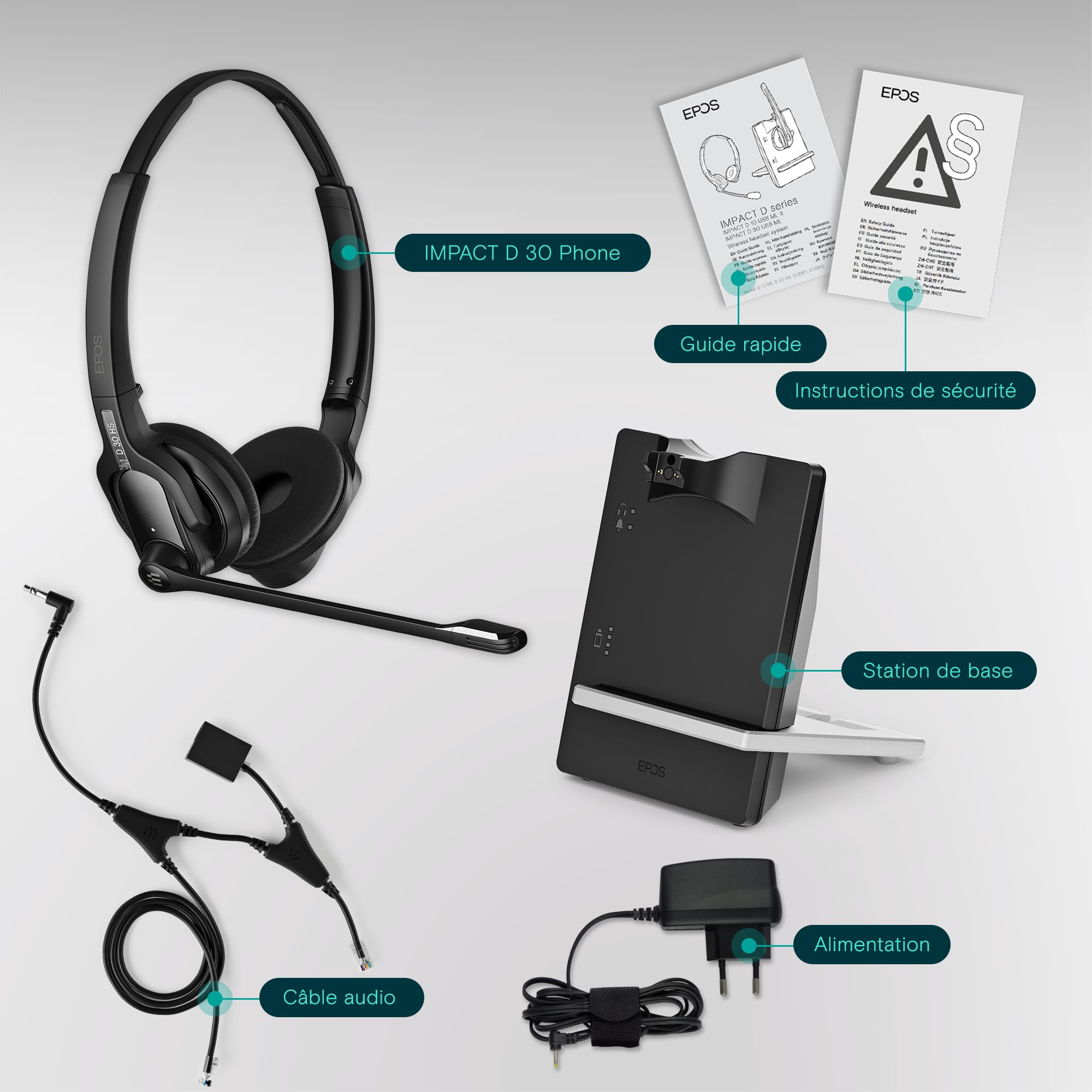 EPOS Impact D 30 Phone - Casque DECT Haute Performance pour Téléphones Fixes et Softphones, avec EPOS Voice™ et Microphone Antibruit