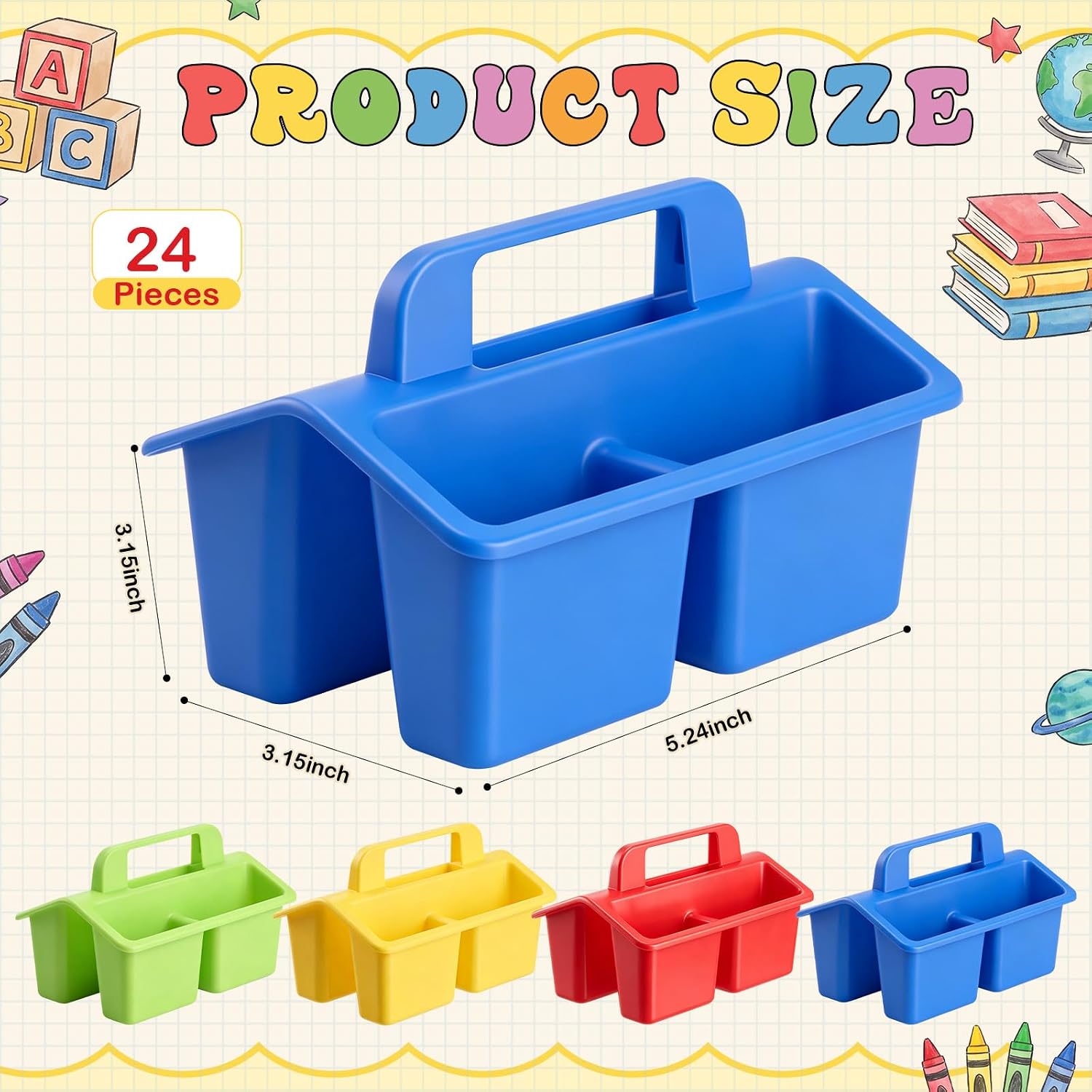 Hushee 24 Pack Mini Classroom Caddy with Handle 3 Compartments, 4 Color image 2
