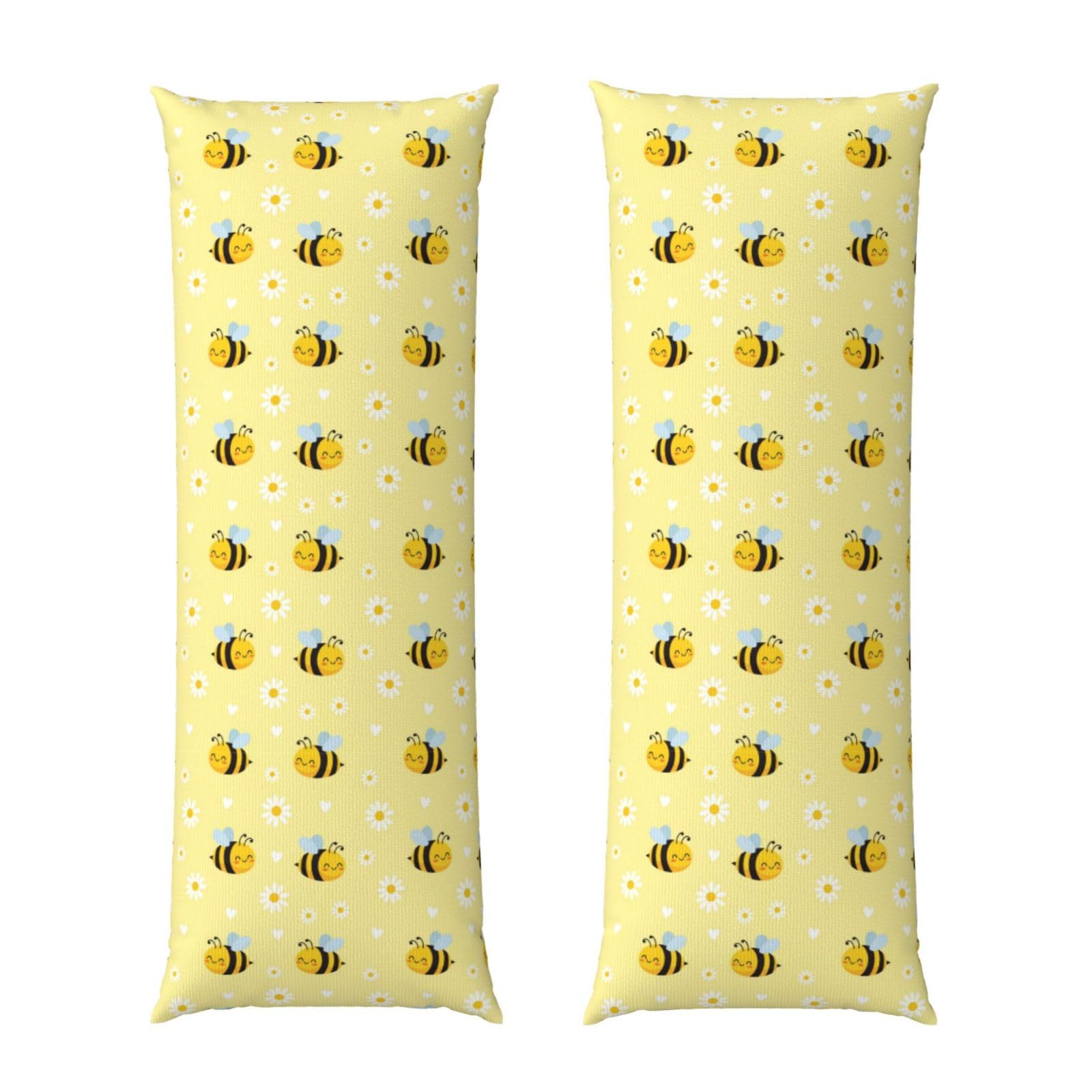 Long Pillow Cover 20x54, Cute Honeybee Bee Light Yellow, Cozy Microfiber Pillowcase with Zipper, Soft Breathable Protector for Bed Sofa Couch Decoration