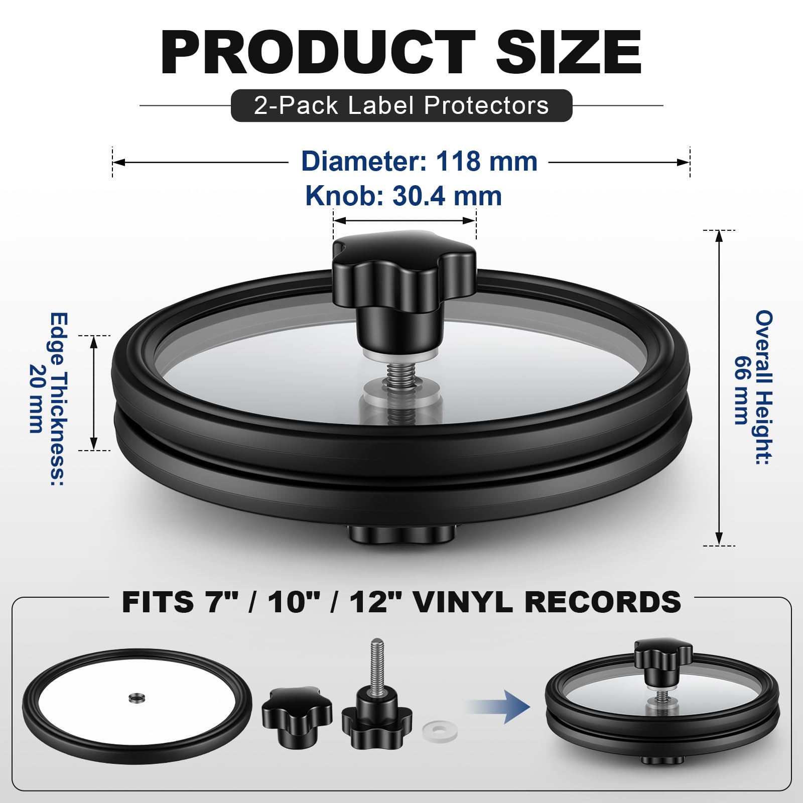 Mifoci 2 protezioni per la pulizia dei dischi, clip protettive sicure per dischi LP da 7/10/12 pollici, in vinile Ep Lp, per la pulizia delle etichette dei dischi in vinile trasparente, visibilità per