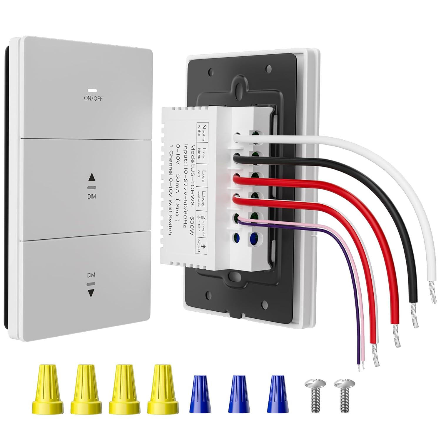 0-10V LED Dimmer Switch for Lutron & Levition LED Drivers or Fluorescent Ballasts Power Supply Transformer | Single Pole / 3 Way 120-277V | Max 500W | ETL Listed | White