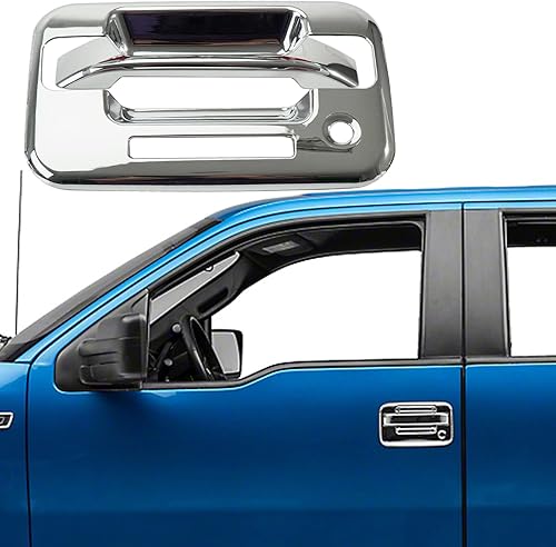 Miniatura 5 de 4 cubiertas cromadas para manijas de puerta con orificio para teclado y 1 cubierta para portón trasero con orificio para cerradura para Ford F150