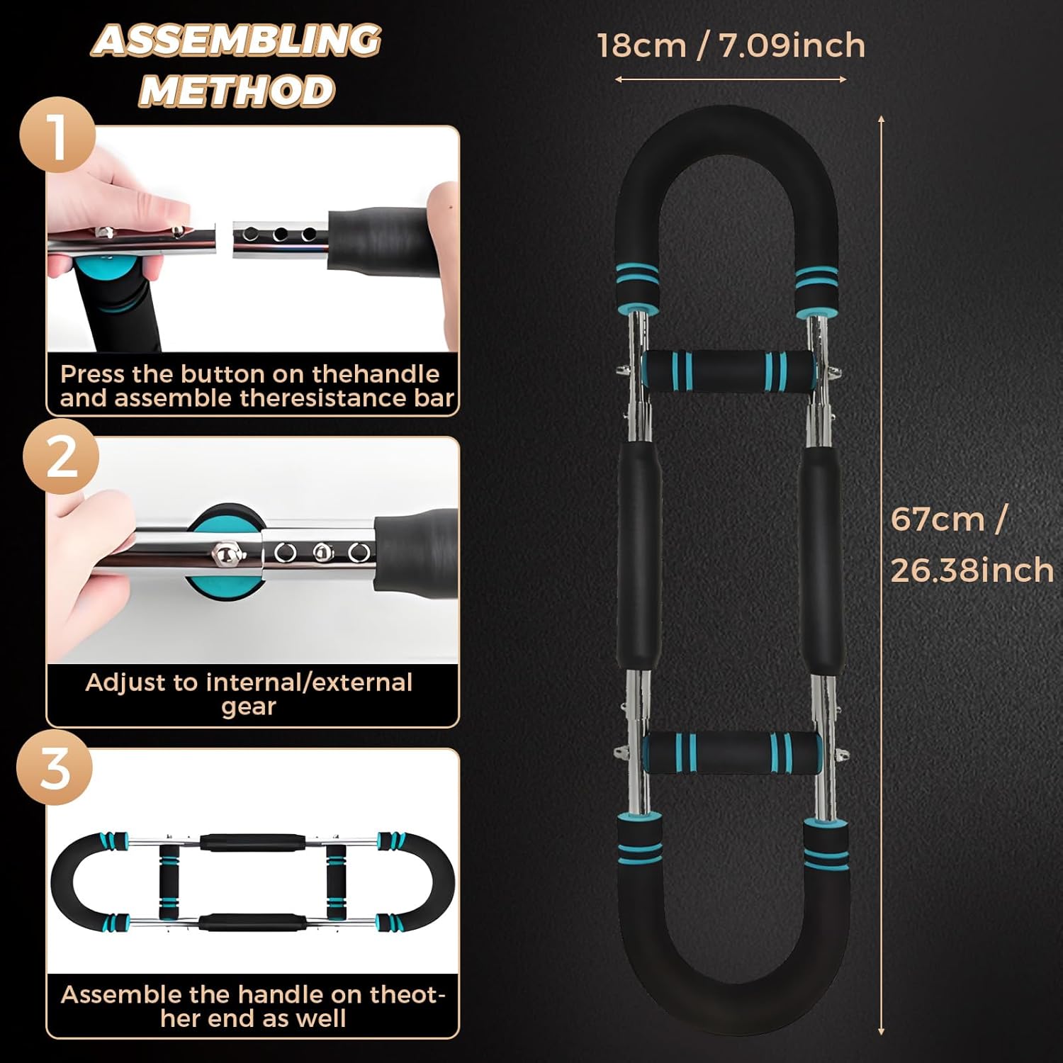 Twister Arm Trainer for Men & Women, 66-110lb Adjustable Chest Workout Equipment for Arms, Chest Muscle Trainer , Detachable Muscle Trainer for Home Gym with Resistance Band