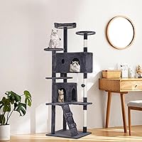 Vista 2 de BestPet Torre de árbol para gatos de 70 pulgadas Ceniciento Robusto, fácil de montar, centro de actividades de varios niveles con postes
