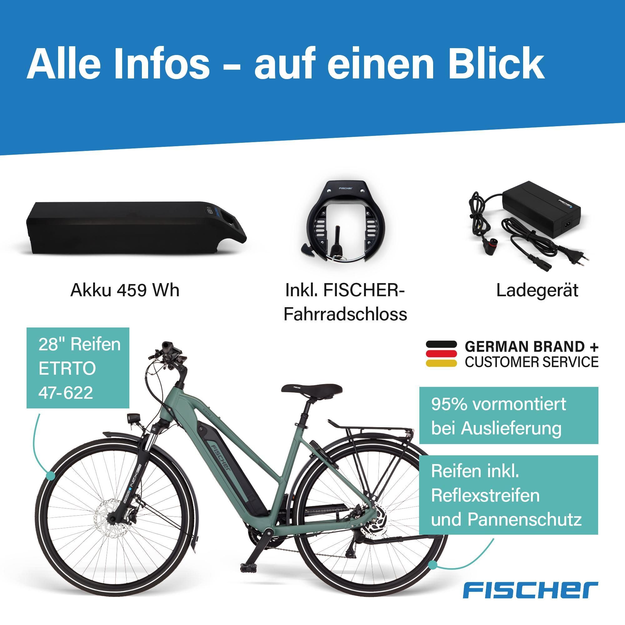 Fischer E-Bike Trekking VIATOR 2.1 Active, Elektrofahrrad für Damen und Herren, RH 45, 459Wh, Heckmotor 50Nm, 48V