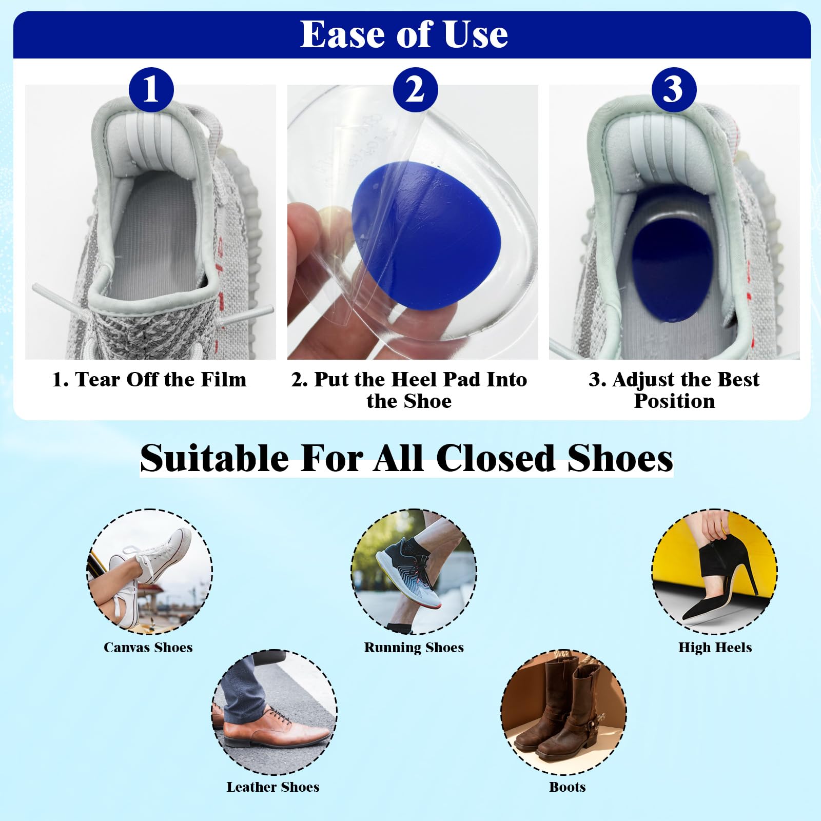 4 ParesTaloneras Silicona, Almohadillas de Gel para Talones, Taloneras Fascitis Plantar, Plantillas de Talón Gel, Reducir los Golpes, para Fascitis Plantar, Espolon Calcaneo, Azul