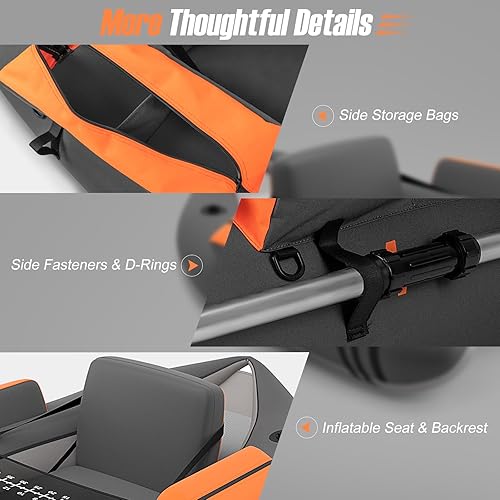 Miniatura 4 de GYMAX Tubo flotante de pesca, barco de pesca inflable de 350 libras con pala, bomba, aletas, estatores de anzuelo, regla de pescado, bolsillos de