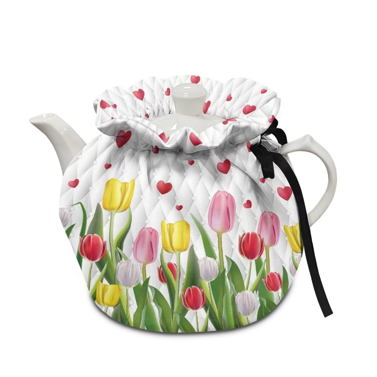 Floral Tea Cozy for Teapot Small Tea Cosies Tulip Flower Design, Kitchen Tea Kettle Dust Cover Cloth Cover for Breakfast Pot Coffee Pot Protector Tabletop Decorations