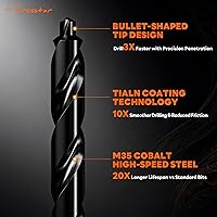 Vista 5 de Crosstar M35 Cobalt Drill Bit Set - 21pcs 1/16"-1/2" TiAlN Coated Self-Centering Metal Drill Bits for Thin Hardened Steel, Stainless Steel
