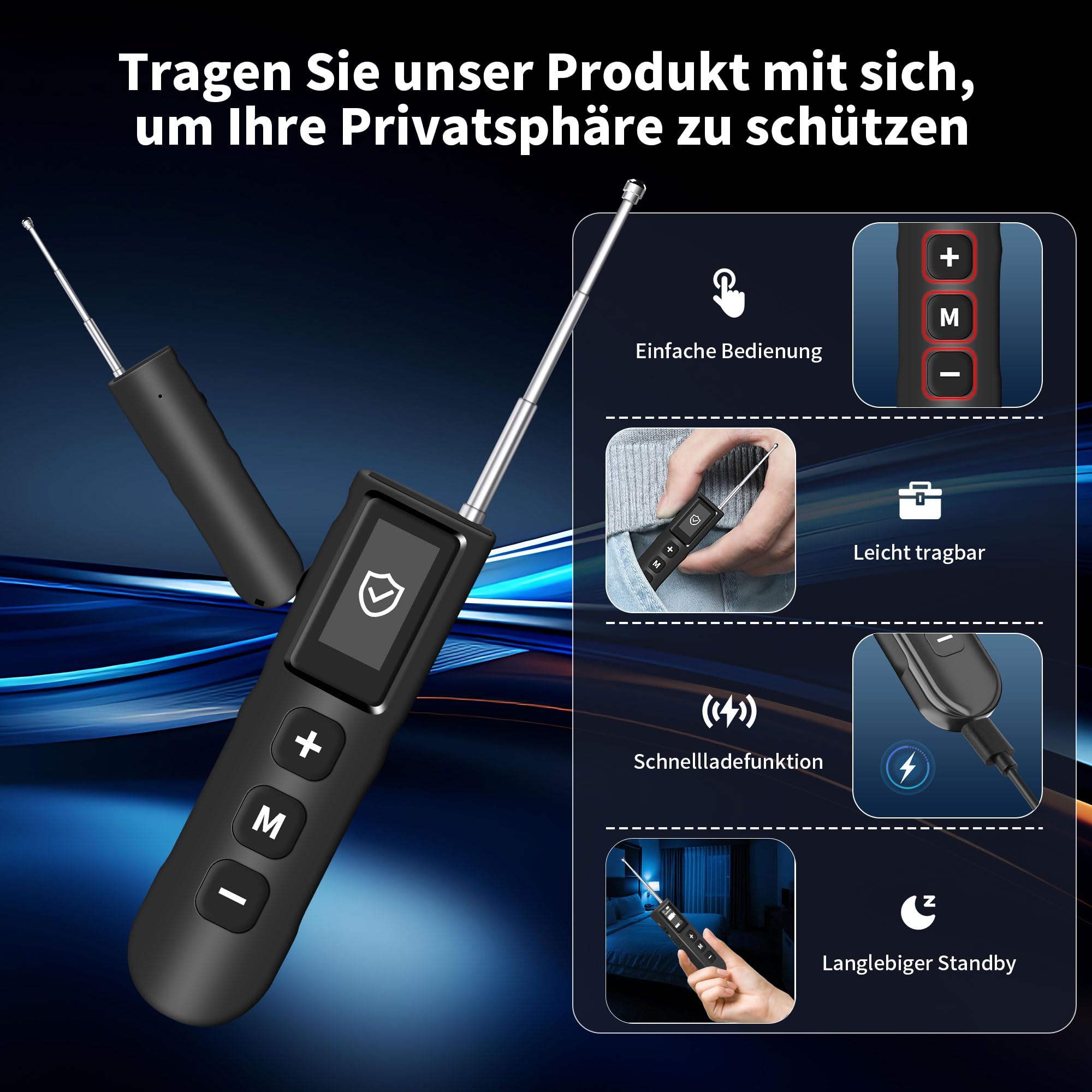 Hidden Camera Detector Wanzenfinder, Wanzen Detektor, Kamera Detektor, Signal Bug Detector, RF Signal Detektor für GPS Locator Tracker Abhörgeräte Funkkameras für Hotel Heim Büro Reisen