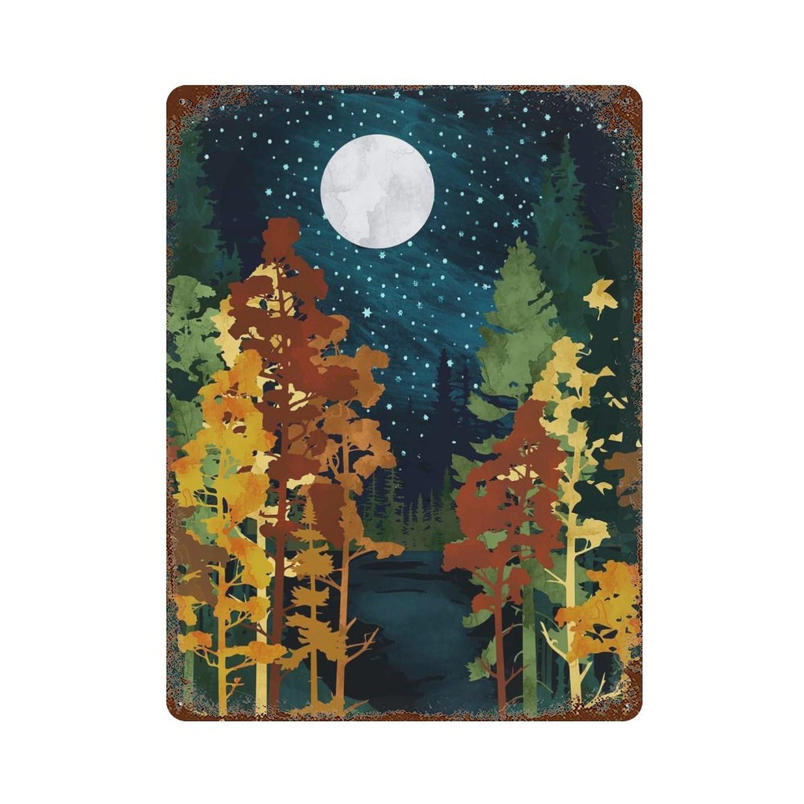 Autumn Lake Rusty Metal Tin Sign 15.7"x11.8", Vintage Wall Decor for Garage, Pub Or Kitchen