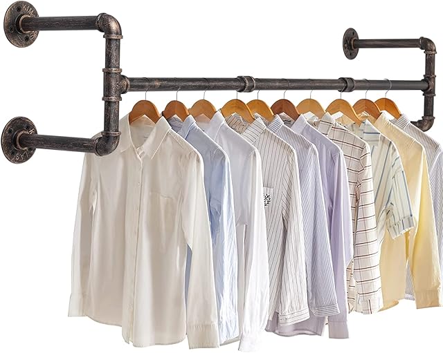 eSynic Industrial Pipe Clothes Rack, 120CM Wall Mounted Tidy Rail U-Shaped Drying Rack Wall Mounted Clothes Rail Industrial Antique Decorative Bar Rod Garment Clothes Hanging Bar for Cloakroom etc