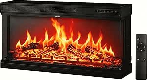 VINGLI 36 inch Electric Fireplace - Modern 3-Sided Insert with Adjustable Flame, Timer, and Remote Control