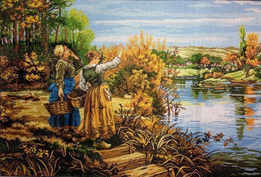 Tapisserie femme au bord de la rivière en coton multicouche HD 5D raffiné
