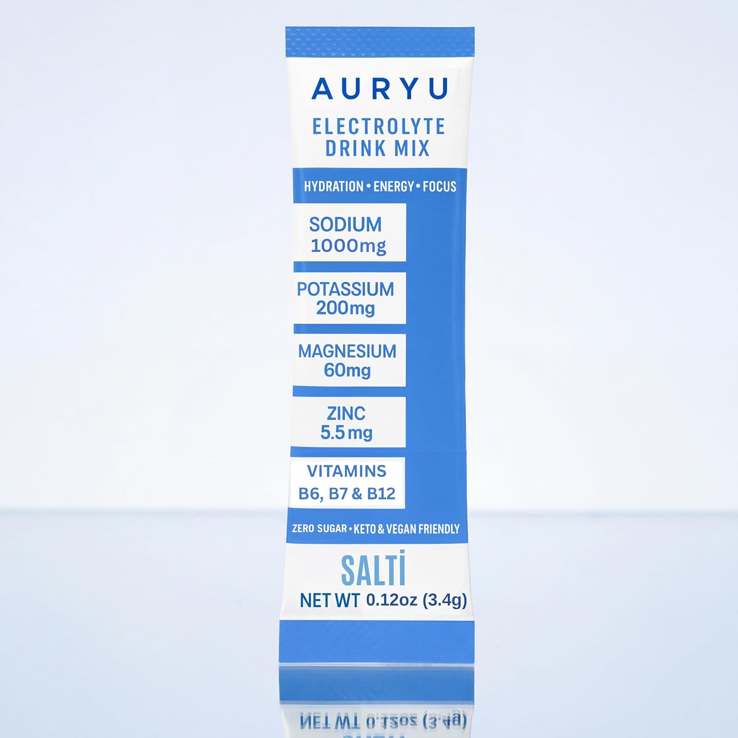 Salti Electrolyte Drink Mix Powder Unflavored, 30 Stick Packs, 1000mg Sodium, B Vitamins & Trace Minerals, Zero Sugar, Keto & Vegan Friendly Hydration, 3.6oz