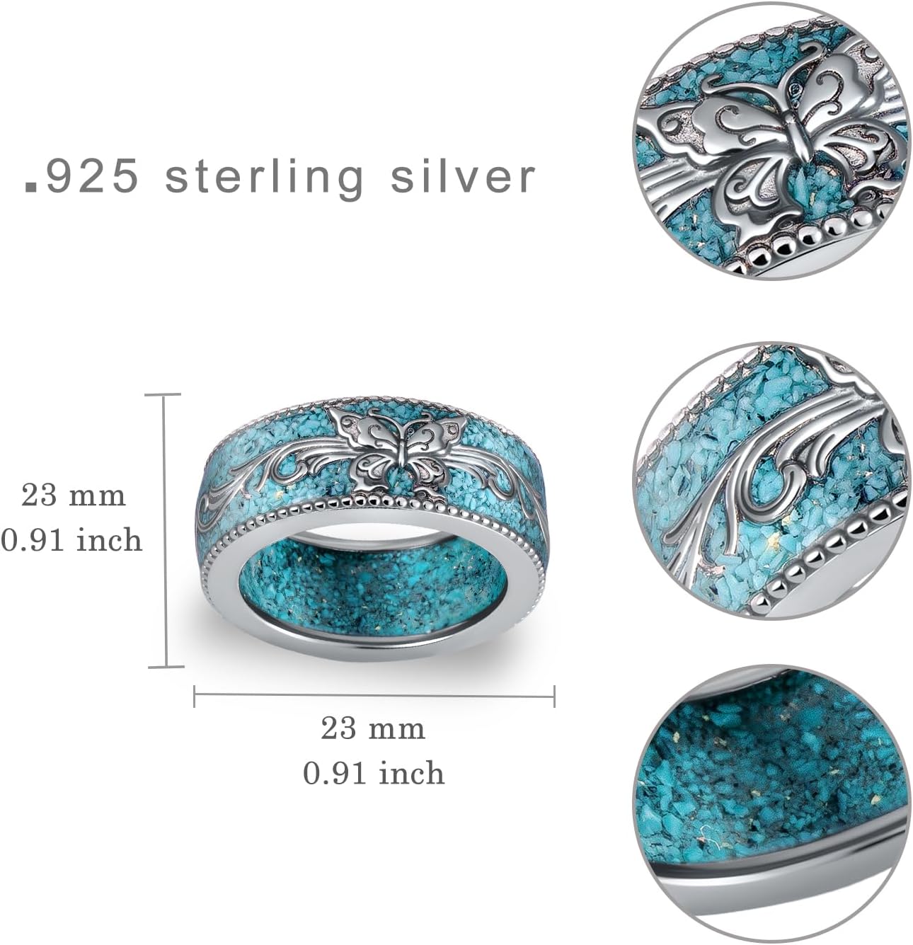 Butterfly Ring Sterling Silver Turquoise Butterfly Ring Western Rings Butterfly Jewelry Gifts for Women