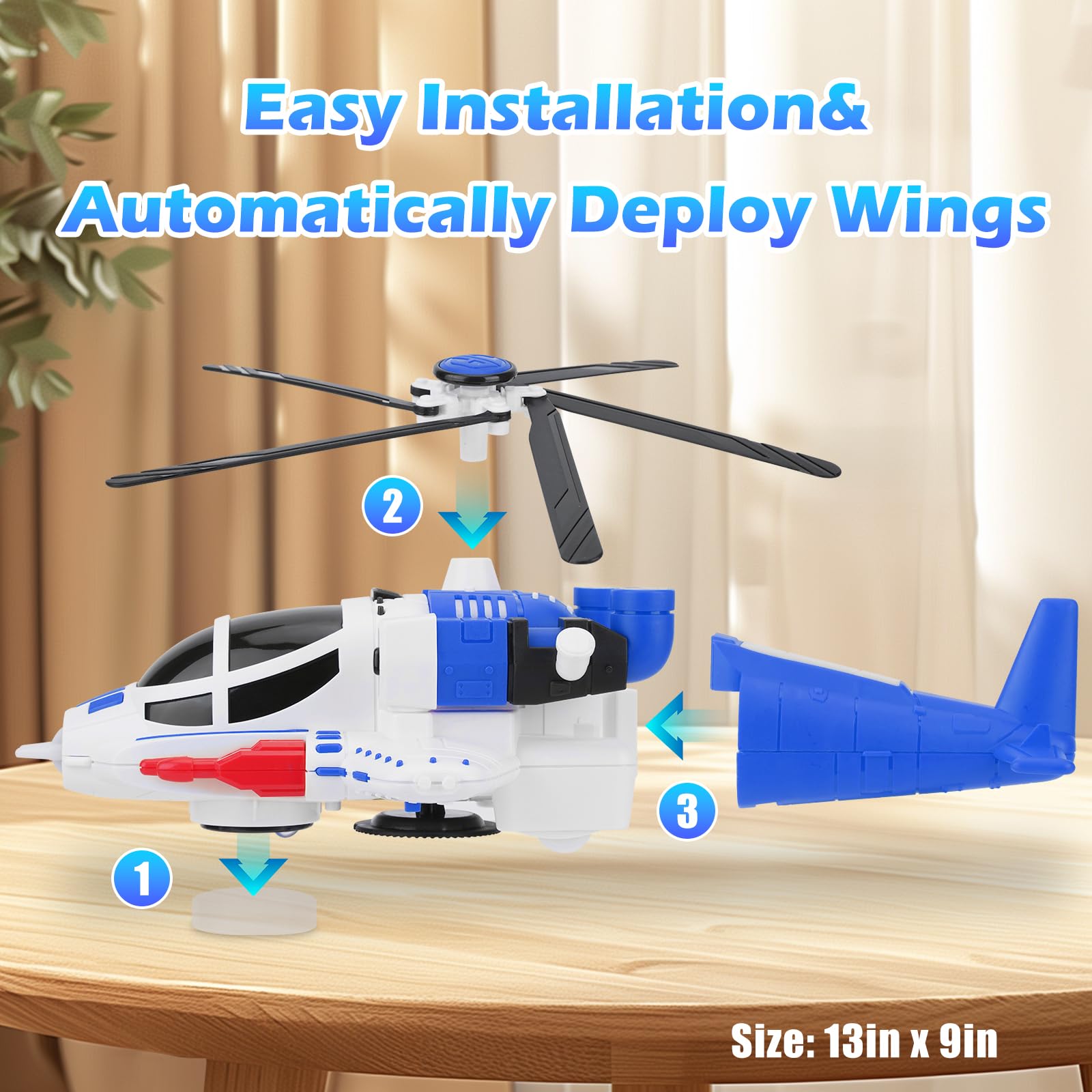 Jouet d'hélicoptère pour Les Tout-Petits, hélicoptère à hélice d'avion avec Fonction Voix et lumière, liberté à 360 ° et évitement Automatique des Obstacles (Blue)