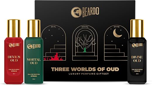 Beardo Oud Perfumes Giftset for Men - Three Worlds of Oud 3x20ml | Devil's, Mortal &amp; Divine | Long lasting Perfume for Men...