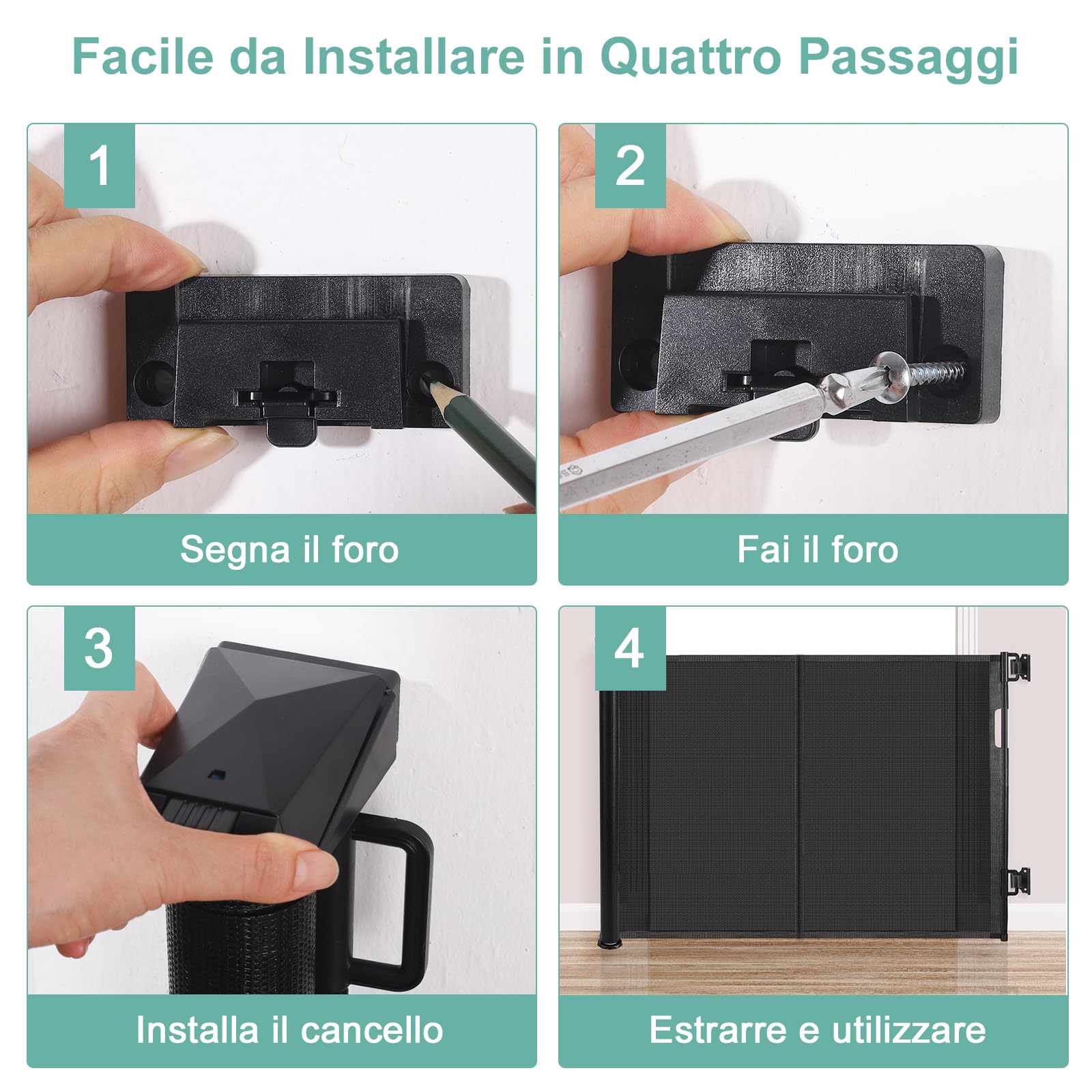 Griglia di protezione per scale allungabile per bambini, 150 CM Cancelletto estensibile per scale per animali domestici, per scale estraibile, per scale, porte, corridoi, interni ed esterni